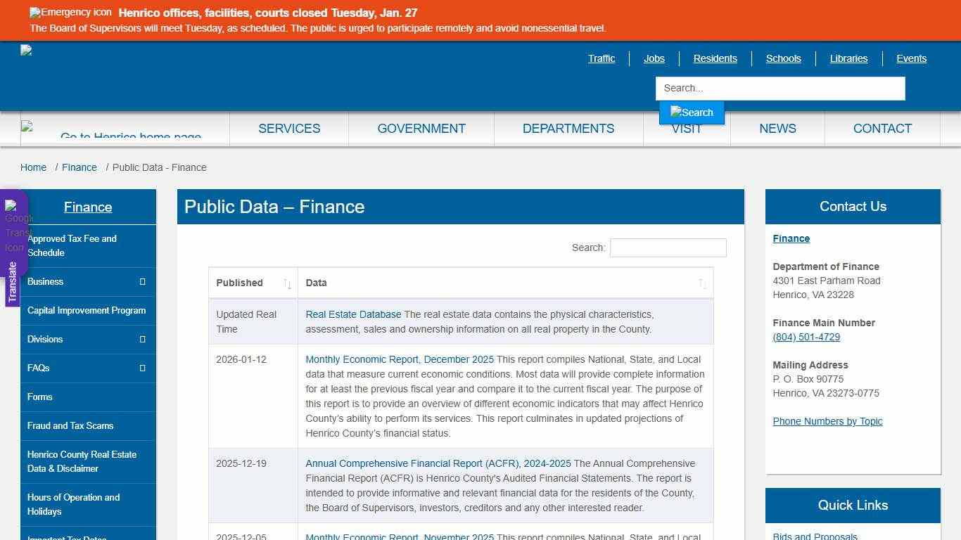 Public Data - Finance » Henrico County, Virginia